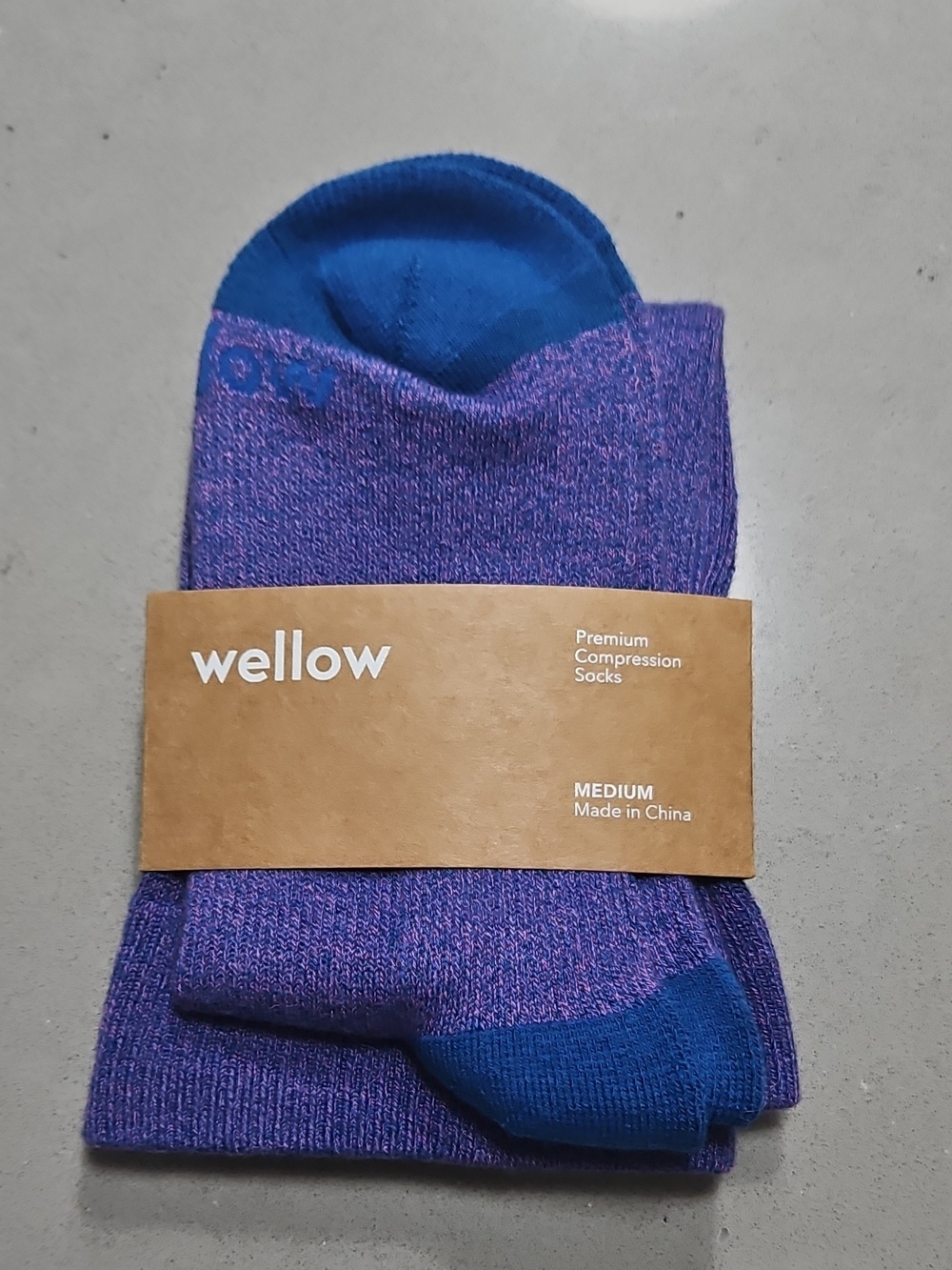 Wellow Purple Athletic Compression Socks with Blue Accents - Medium